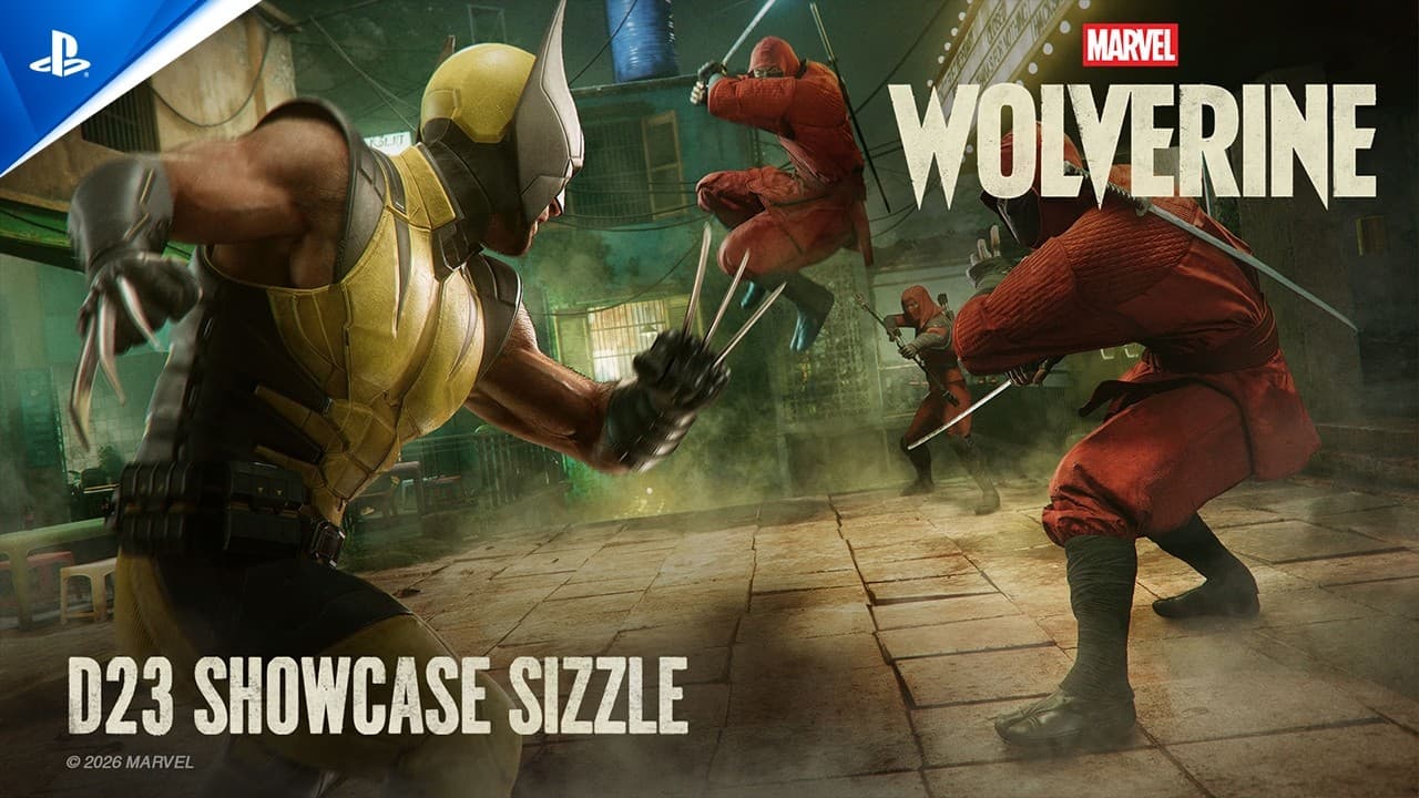 Wolverine com o uniforme amarelo e preto clássico, garras de adamantium estendidas e expressão de fúria, em cena do jogo da Insomniac Games.